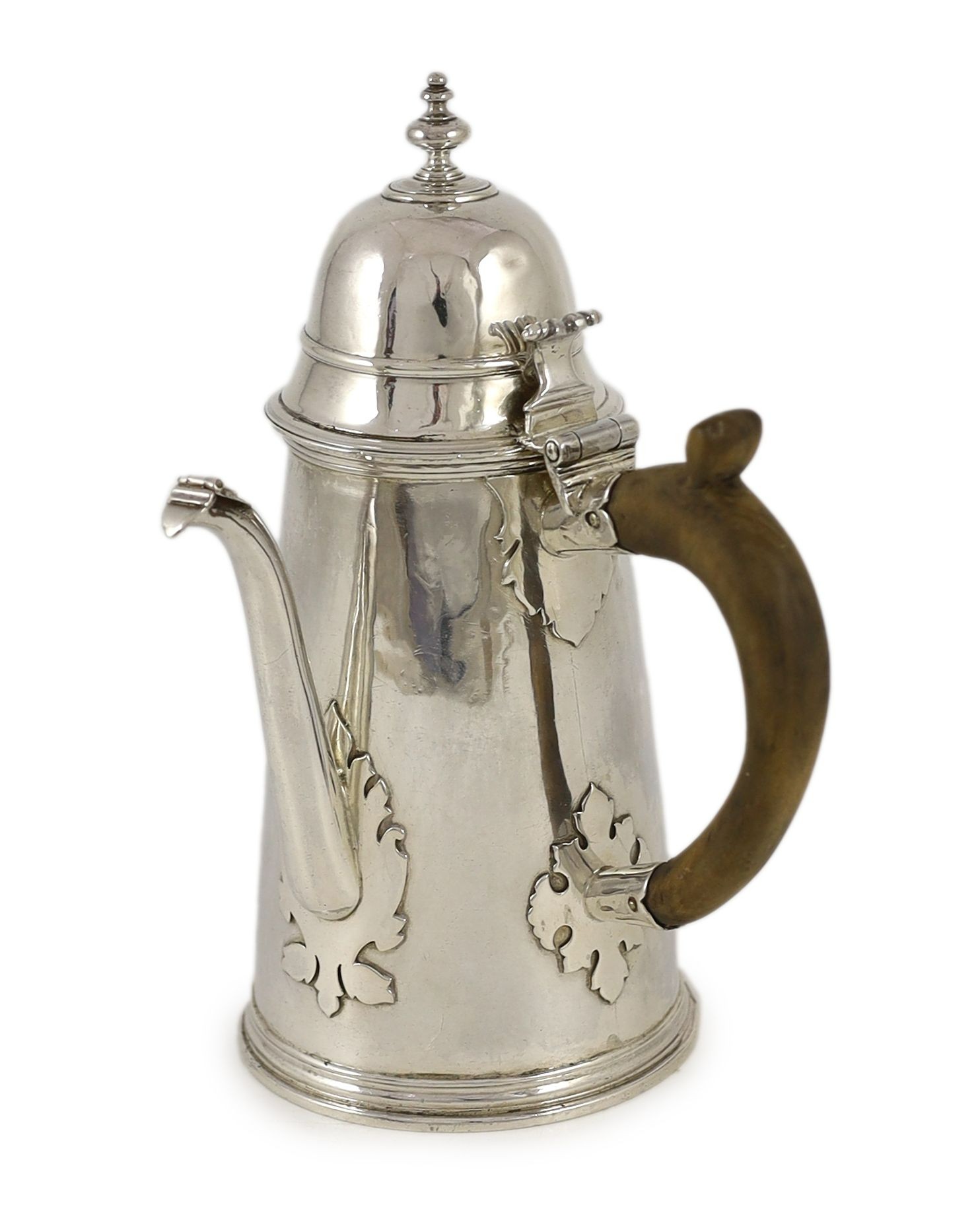A Queen Anne Britannia standard silver chocolate pot, by Joseph Ward